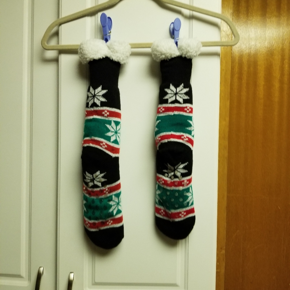 🍁🌺🌻🎅Holiday sherpa & acrylic blend long snowflake patterned slipper socks